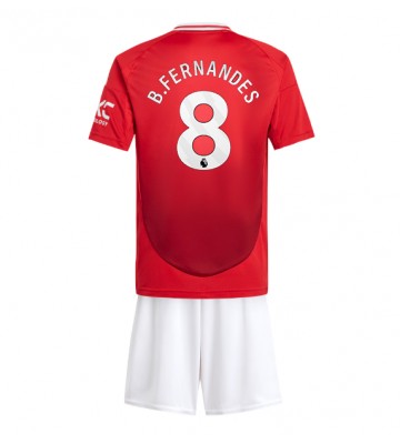 Manchester United Bruno Fernandes #8 Primera Equipación Niños 2024-25 Manga Corta (+ Pantalones cortos)